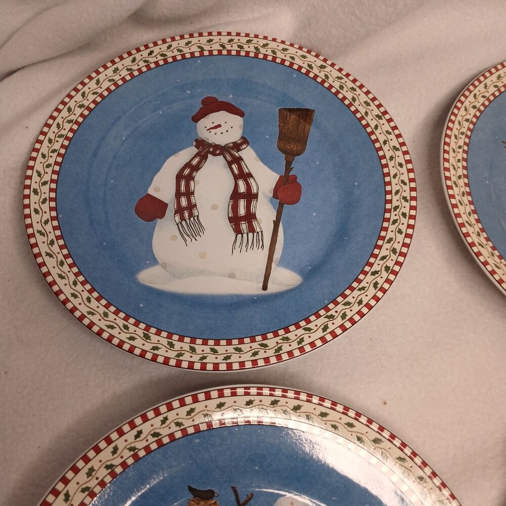 4 Salad Plates Sakura Debbie Mumm 4 Designs Snowman Vintage Stoneware 1997 - Picture 10 of 13